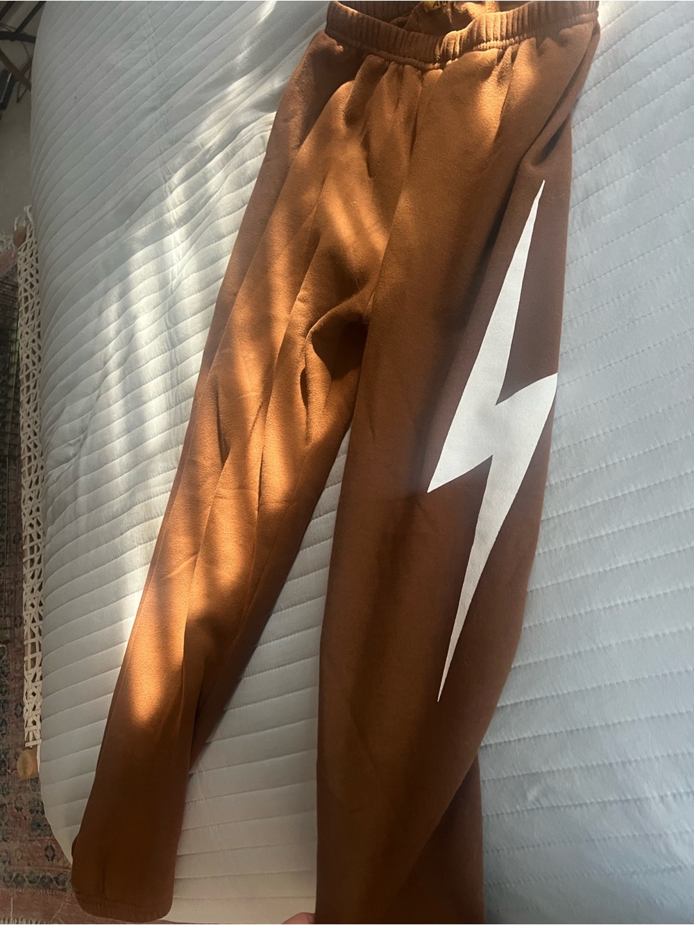 Aviator Nation Brown Track Pants with White Lightning Bolt